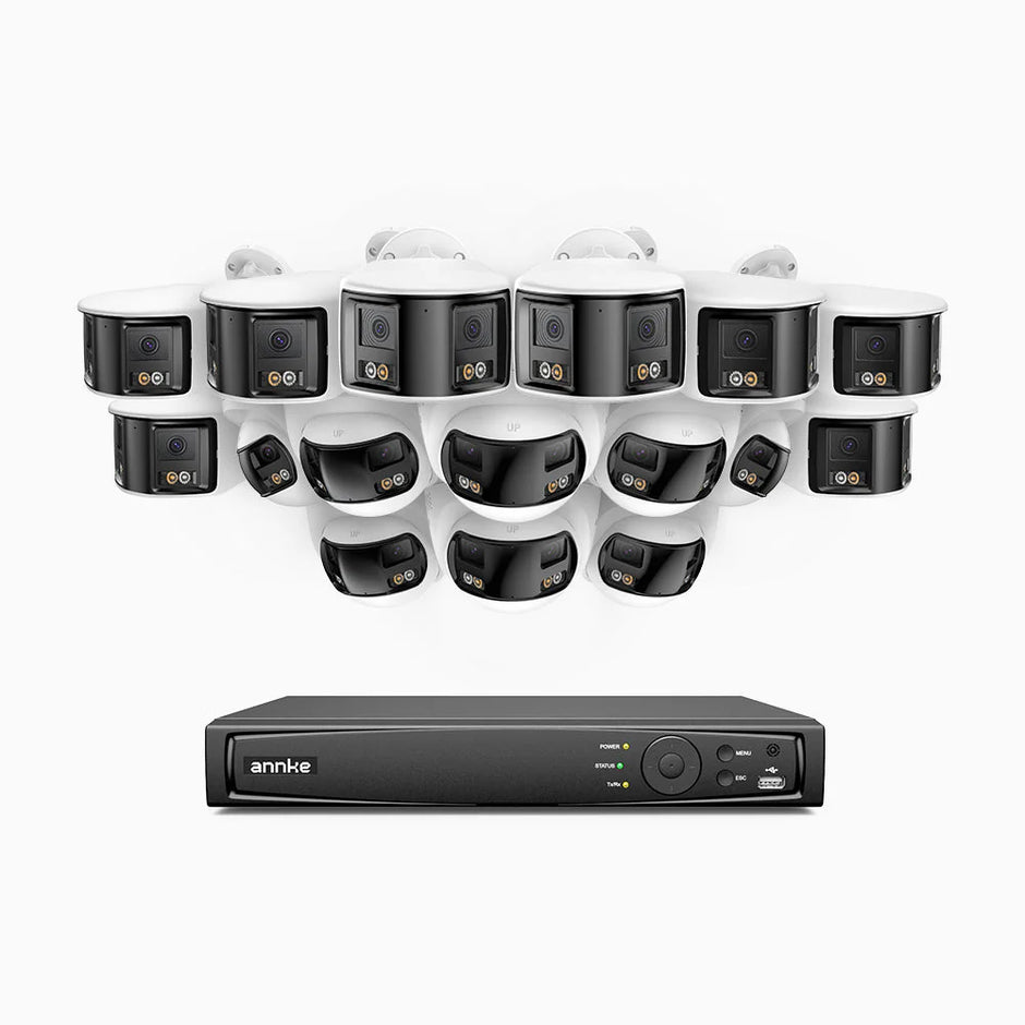 FDH800 - 16-Channel 4K Dual-Lens PoE Video Surveillance Kit, 8 Bullet Cameras and 8 Cameras, 180° Panoramic View, Dual-Light Intelligent Night Vision, Two-Way Audio, Active Siren and Alarm, People and Vehicle Detection, IP67