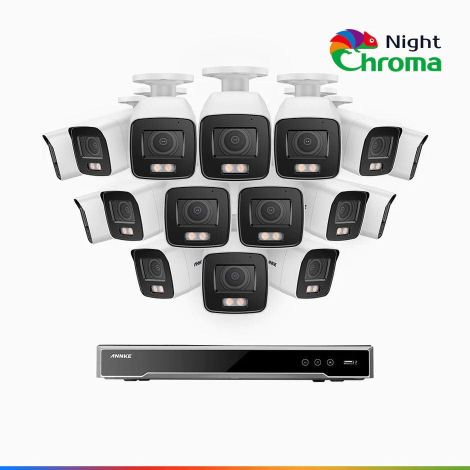 NightChroma TM NCK800 - 16-Channel PoE Video Surveillance Kit with 16 4K Cameras, Acme 4K UHD PoE IP Security Camera Full Color Night Vision with Stunning f/1.0 Aperture, Compatible with Alexa (I91BQ)