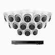 H800X - 16-channel PoE video surveillance kit with 16 4K cameras with 1/1.8'' BSI sensor, f/1.6 aperture (0.003 Lux), siren and strobe alarm, two-way audio, person and vehicle detection, perimeter protection, works with Alexa
